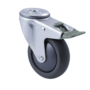 M Series castor, 100mm polyurethane on nylon wheel, swivel bolt hole, direction lock, Chicago screw axle, Bluestone thread guard, 200 kg load