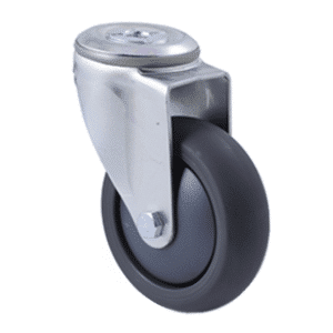 M Series castor, 100mm polyurethane on nylon wheel, swivel bolt hole grey seal & pedal, Bluestone thread guard, 200 kg load