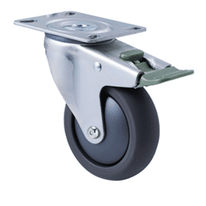 M Series castor, 100mm polyurethane on nylon wheel, swivel plate, direction lock, Chicago screw axle, Bluestone thread guard, 200 kg load