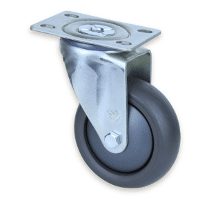 M Series castor, 100mm polyurethane on nylon wheel, swivel North American (NA) plate, Bluestone thread guard, 200 kg load