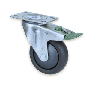 M Series castor, 100mm polyurethane on nylon wheel, swivel North American (NA) plate, direction lock, Bluestone thread guard, 200 kg load