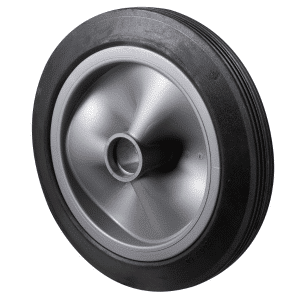 Puncture-proof, 300mm x 50mm black rubber tyre on plastic wheel for wheelbarrows & utility equipment, no bearing, 150 kg load