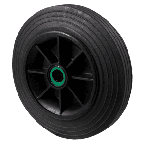 General duty, 200mm x 60mm black rubber wheel, roller bearing, 100 kg load