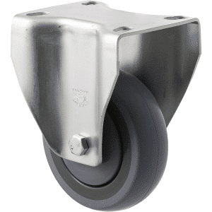 M Series castor, energy absorbent, 100mm grey rubber wheel (tall profile), precision bearing, fixed North American (NA) plate, 100 kg load rating