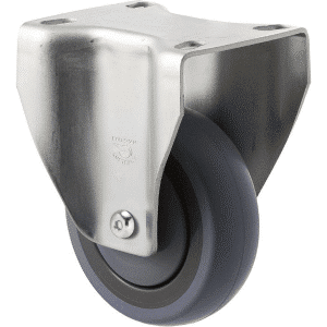 M Series castor, energy absorbent, 100mm grey rubber wheel (tall profile), precision bearing, fixed North American (NA) plate, Chicago screw axle, 100 kg load rating
