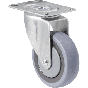 M Series castor, energy absorbent, 100mm grey rubber wheel (tall profile), precision bearing, swivel plate, Chicago screw axle grey seal & pedal, 100 kg load rating