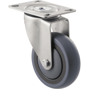 M Series castor, energy absorbent, 100mm grey rubber wheel (tall profile), precision bearing, swivel North American (NA) plate, black seal, 100 kg load rating