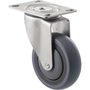 M Series castor, energy absorbent, 100mm grey rubber wheel (tall profile), precision bearing, swivel North American (NA) plate, 100 kg load rating