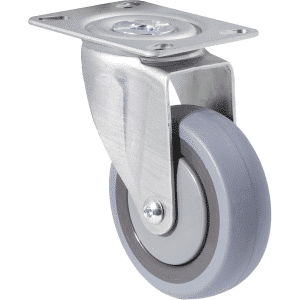 M Series castor, energy absorbent, 100mm grey rubber wheel (tall profile), precision bearing, swivel North American (NA) plate, Chicago screw axle, grey seal, 100 kg load rating