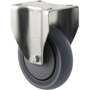 M Series castor, energy absorbent, 125mm grey rubber wheel (tall profile), precision bearing, fixed North American (NA) plate, 100 kg load rating