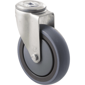 M Series castor, energy absorbent, 125mm grey rubber wheel (tall profile), precision bearing, swivel bolt hole grey seal & pedal, 100 kg load rating