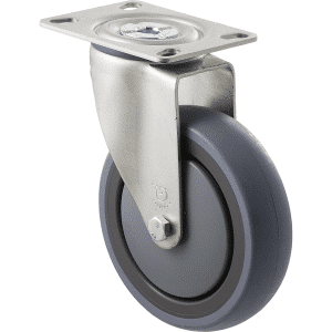 M Series castor, energy absorbent, 125mm grey rubber wheel (tall profile), precision bearing, swivel plate, 100 kg load rating