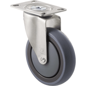 M Series castor, energy absorbent, 125mm grey rubber wheel (tall profile), precision bearing, swivel plate, Chicago screw axle grey seal & pedal, 100 kg load rating