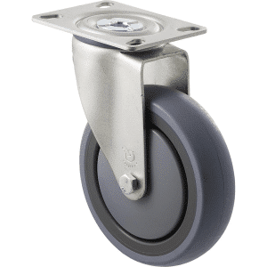 M Series castor, energy absorbent, 125mm grey rubber wheel (tall profile), precision bearing, swivel North American (NA) plate, 100 kg load rating