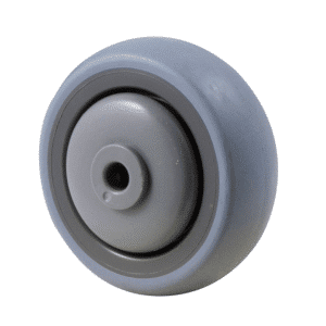 M Series, energy absorbent, 75 x 40mm grey rubber wheel (tall profile), precision bearing, 8mm ID (inside diameter), 100 kg load rating.