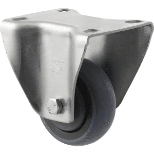 M Series castor, energy absorbent, 75mm grey rubber wheel (tall profile), precision bearing, fixed North American (NA) plate, 100 kg load rating