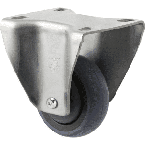 M Series castor, energy absorbent, 75mm grey rubber wheel (tall profile), precision bearing, fixed North American (NA) plate, Chicago screw axle, 100 kg load rating