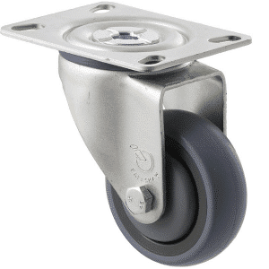 M Series castor, energy absorbent, 75mm grey rubber wheel (tall profile), precision bearing, swivel plate, 100 kg load rating