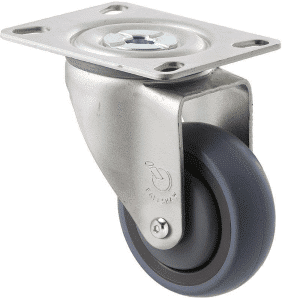 M Series castor, energy absorbent, 75mm grey rubber wheel (tall profile), precision bearing, swivel plate, Chicago screw axle grey seal & pedal, 100 kg load rating
