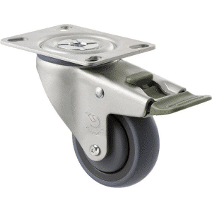 M Series castor, energy absorbent, 75mm grey rubber wheel (tall profile), precision bearing, swivel North American (NA) plate, direction lock, Chicago screw axle, 100 kg load rating