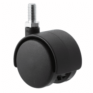 Twin wheel plastic 50mm, swivel castor, 3/8 inch x 19mm threaded stem, 50kg load