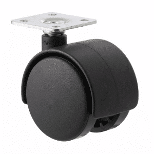 Twin wheel plastic 50mm, swivel plate castor, 38mm x 38mm plate size, 50 kg load rating.