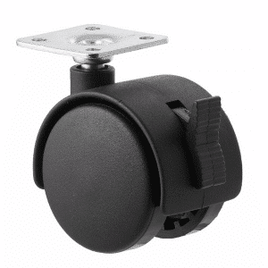 Twin wheel plastic 50mm, swivel plate castor, 38mm x 38mm plate size, 50 kg load rating.