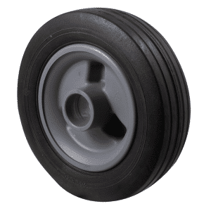 General duty hand truck wheel, 200mm x 60mm black rubber, no bearing, load rating 135 kg