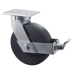 V Series castor, 250mm high- impact polymer wheel, heavy duty industrial, precision bearing, swivel plate wheel brake, load rating 2450 kg