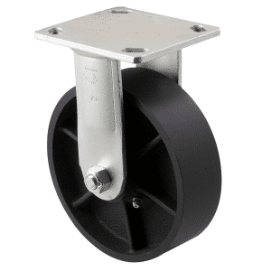 W Series castor, 150mm cast iron wheel, plain bore, North American (NA) fixed plate, high-temperature/heat resistant, 500 kg load rating.