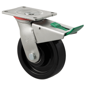 H Series castor, 150mm black nylon wheel, precision bearing, swivel plate, direction lock, 600 kg, load rating