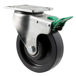 O Series castor, 150mm black nylon wheel, precision bearing, North American (NA) swivel plate, direction lock, 600 kg load rating.