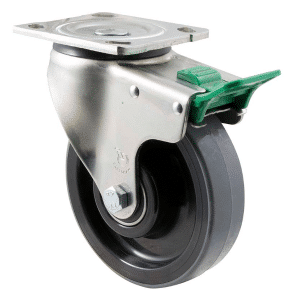 O Series castor, 150mm polyurethane tyre on nylon wheel, 600 kg load rating, North American (NA) zinc swivel plate, direction lock.