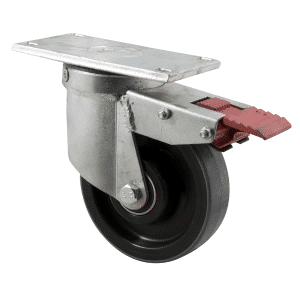 W Series castor, 150x40mm polyurethane wheel, 600 kg load rating, swivel plate, total brake.