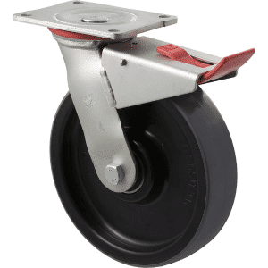 H Series castor, 200x40mm polyurethane wheel, 600 kg load rating, North American (NA) swivel plate, total brake.