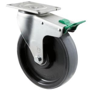 O Series castor, 200x40mm polyurethane wheel, 600 kg load rating, zinc swivel plate, direction lock.