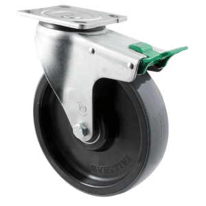 O Series castor, 200x40mm polyurethane wheel, 600 kg load rating, North American (NA) zincswivel plate, direction lock.