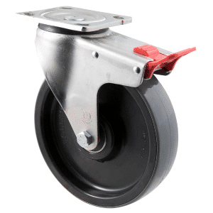 O Series castor, 200x40mm polyurethane wheel, 600 kg load rating, North American (NA) swivel plate, total brake.
