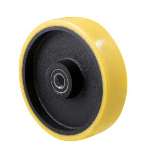 X Series, 203mm polyurethane tyre on cast iron wheel, heavy duty industrial, precision bearing, 50mm tread, 62mm hub, 12.7mm bore, 20mm no bush, 1000 kg load rating