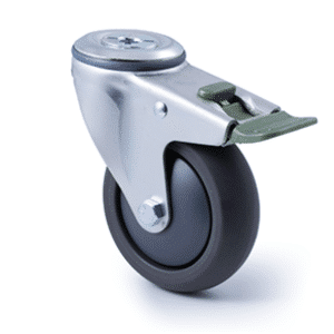 M Series castor, 100mm polyurethane on nylon wheel, swivel bolt hole, direction lock, Bluestone thread guard, 200 kg load