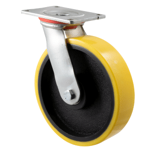 203mm x 50mm polyurethane tyre on cast iron rim, 50mm tread width, 600 kg load rating. H series fork, X series wheel.