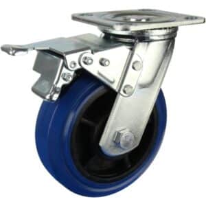 150mm Blue Rubber Swivel Castor Wheel with Brake – 240kg Capacity