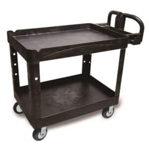 2 Tier Trolley- 200kg Capacity with Upright Handle and Lipped Shelves- L1140xW625xH990mm