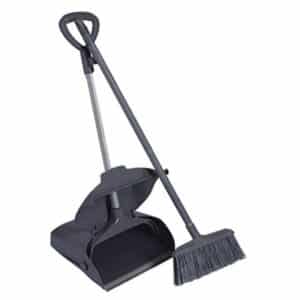 Long Handle Dustpan and Broom Set with Lid – Upright Standing Dustpan Set for Home & Commercial Cleaning